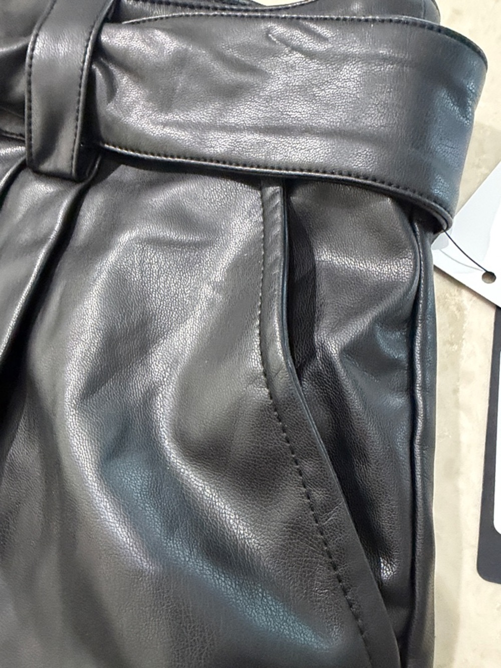 GUESS Black Faux Leather High-Waist Tie-Belt Shorts size medium NWT - Picture 8 of 9
